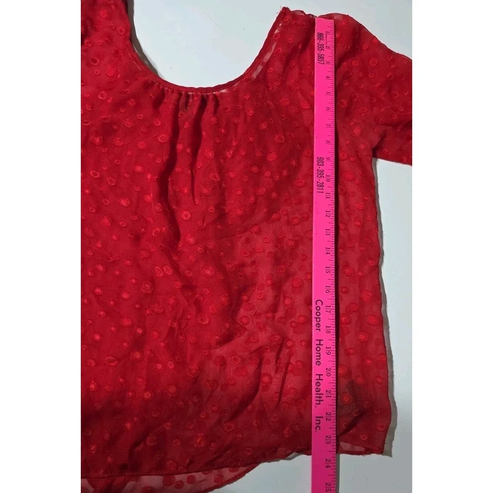 Vintage A. BYER Red Sheer Career Blouse PUFF SLEEVE Size XL Valentines - Picture 7 of 9